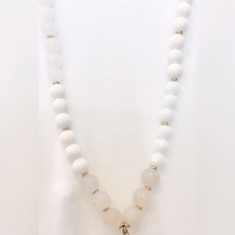 VERA BRADLEY White Semi-Precious Stone Long Tassel Necklace NWT Gold Tone